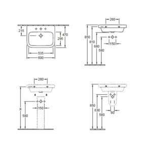 Villeroy-Boch, Lavoar dreptunghiular, 60 cm, alb alpin, Architectura