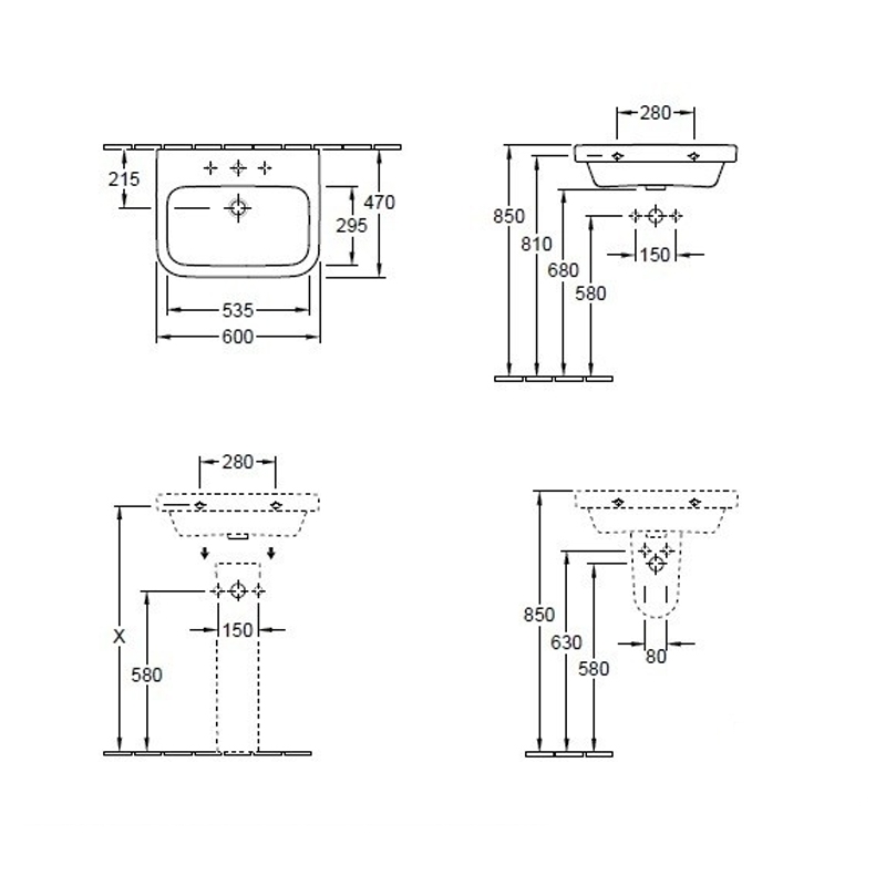 Villeroy-Boch, Lavoar dreptunghiular, 60 cm, alb alpin, Architectura Villeroy-Boch, Lavoar dreptunghiular, 60 cm, alb alpin, Architectura