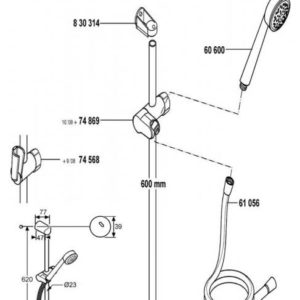 Kludi, Zenta, set dus 1S, bara 60 cm, crom